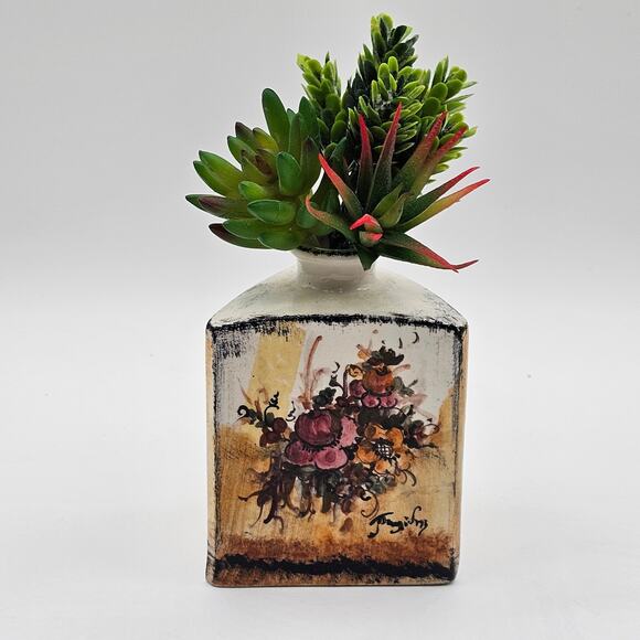 Triangular Greek Floral Vase - Artist Signed Hand Painted Pottery Masterpiece - Picture 8 of 9